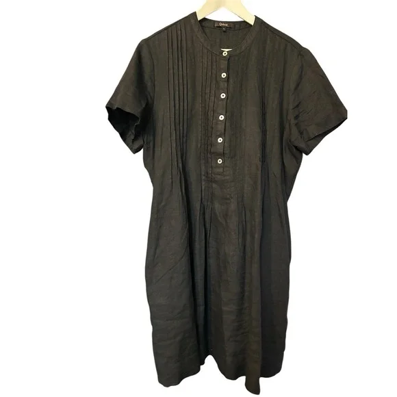Quince Women 100% European Linen Short Sleeve Swing Dress Black Size Large - Picture 2 of 9